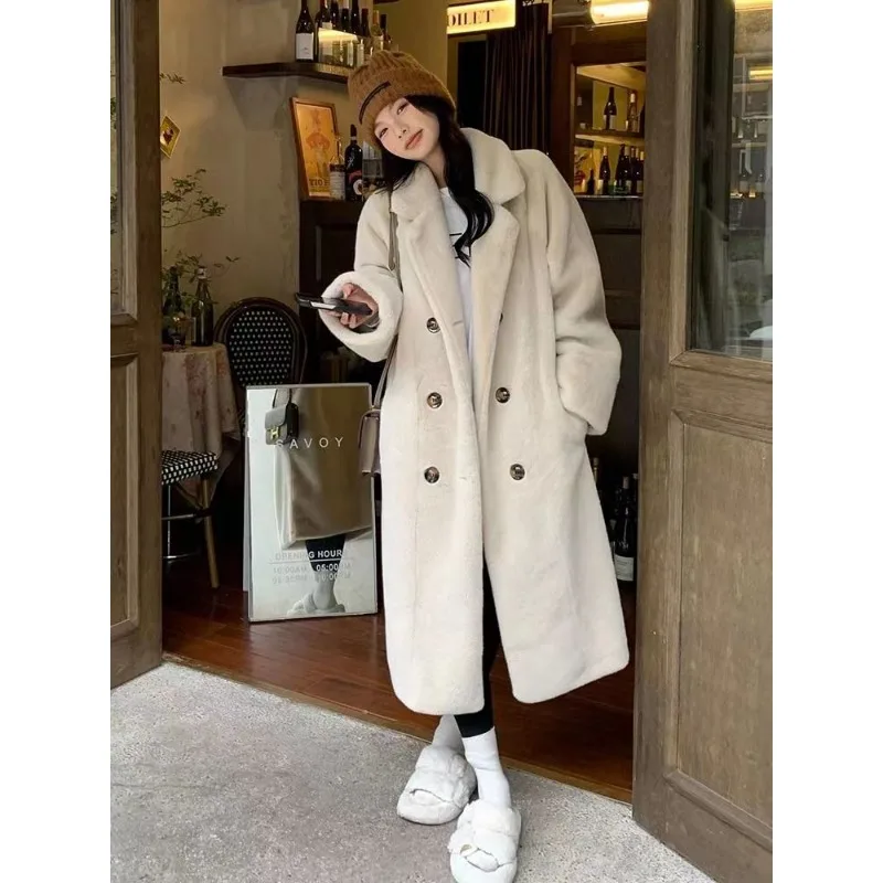 Autumn Winter New Style Imitation Mink Hair Intensification Long Pattern Suit Collar Loose Imitation Fur Overcoat Winter Coat