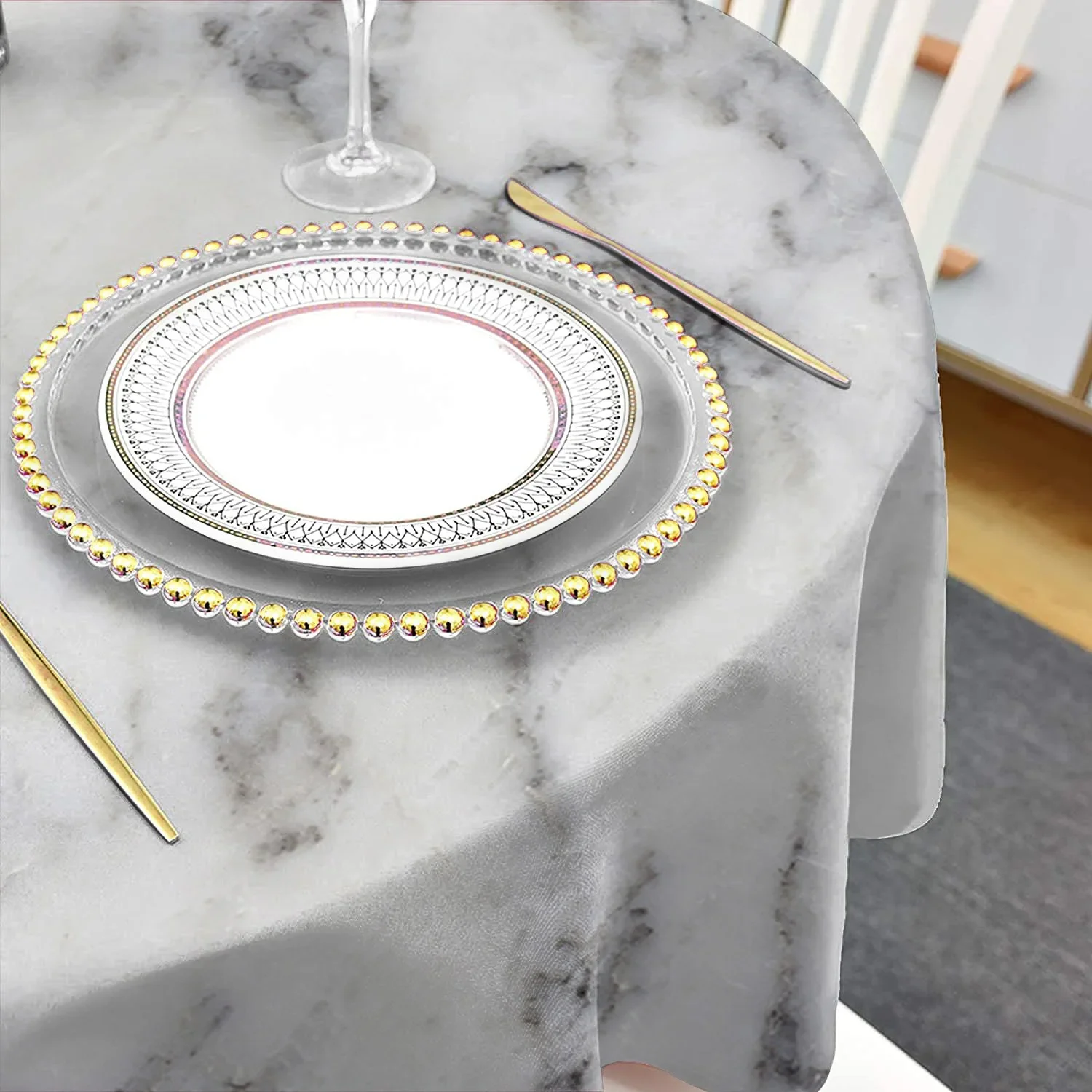 Marble Texture White Waterproof Tablecloth Tea Table Decoration Round Table Cover for Kitchen Wedding Party Home Dining Room