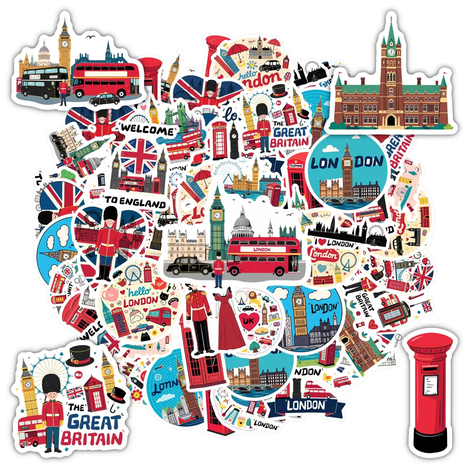 

35pcs-100pcs Cartoon London Stickers Playful Icons Icon Stickers London Stickers For Laptop Luggage Scrapbook Diary DIY