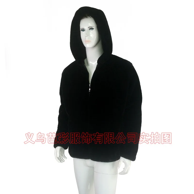 

2021 European and American New Haining Mink Fur Men's Hooded Hugh Imitation Rabbit Fur Mink Coat Fur Coat Men