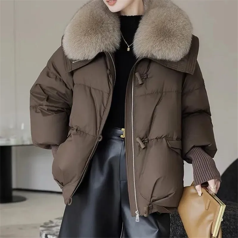 

2024 Women Clothes Winter Loose Down Padded Jacket Faux Fur Collar Luxury Parkas Coat Oversize Thicken Warm Fashion Outerwears