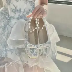 New Chinese Style Mary Jane Women's Shoes with Pearl Bow and Cheongsam Retro and Versatile High Heels