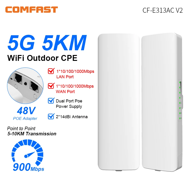 5KM Outdoor Access Point 5.8Ghz 900Mbps Gigabit Port Long Range Router CPE Wireless Radio Bridge 2*14dBi Wifi Antena Nanostation