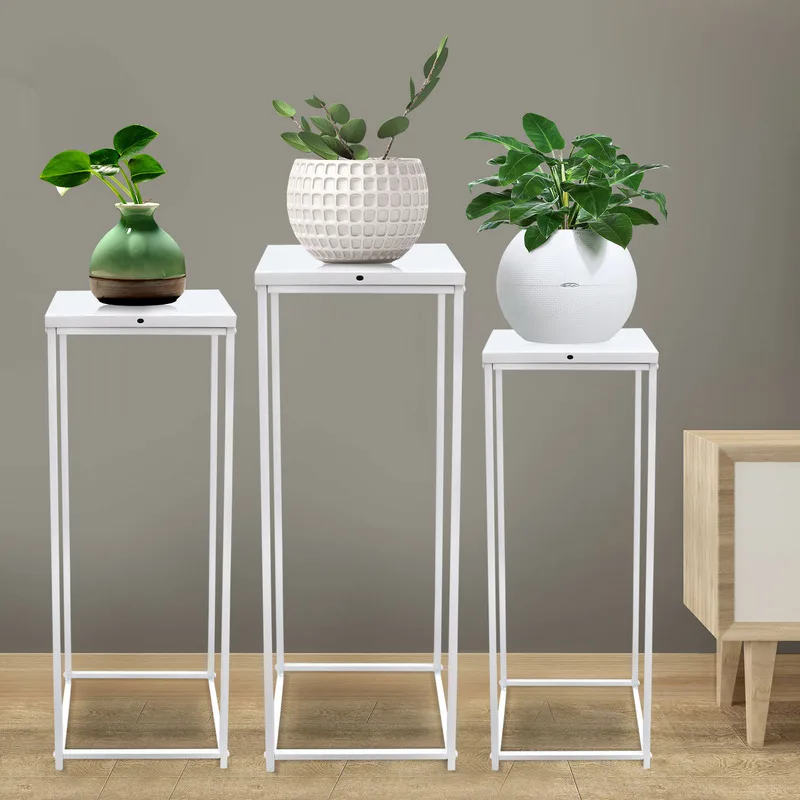 3pcs Tall Pedestal Metal Plant Stands Flower Shelves Square Vase Column Stands For Wedding Garden Living Room White Room Decor