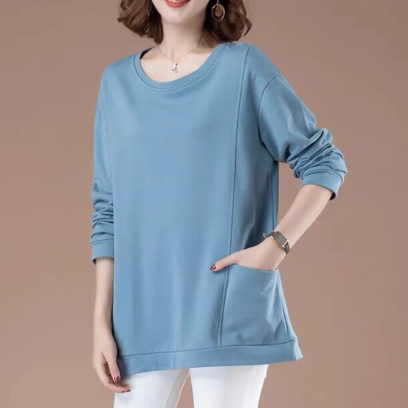 2023 Autumn and Winter Women Trendy Simple Casual Streetwear Sweatshirts Y2K Korean Style O Neck Long Sleeve Pullover Tunic Tops