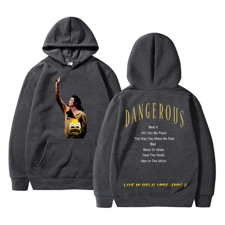 Classic Vintage King of Pop Michael Jackson Dangerous World Tour Print Hoodie Men Women Fleece Oversized Gothic Rock Sweatshirts