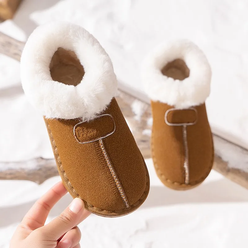

Korean Style Children's Kids Cotton-padded Shoes 2025 Winter New Girls Cotton Shoes Simple Solid Color Boys Lazy Flats