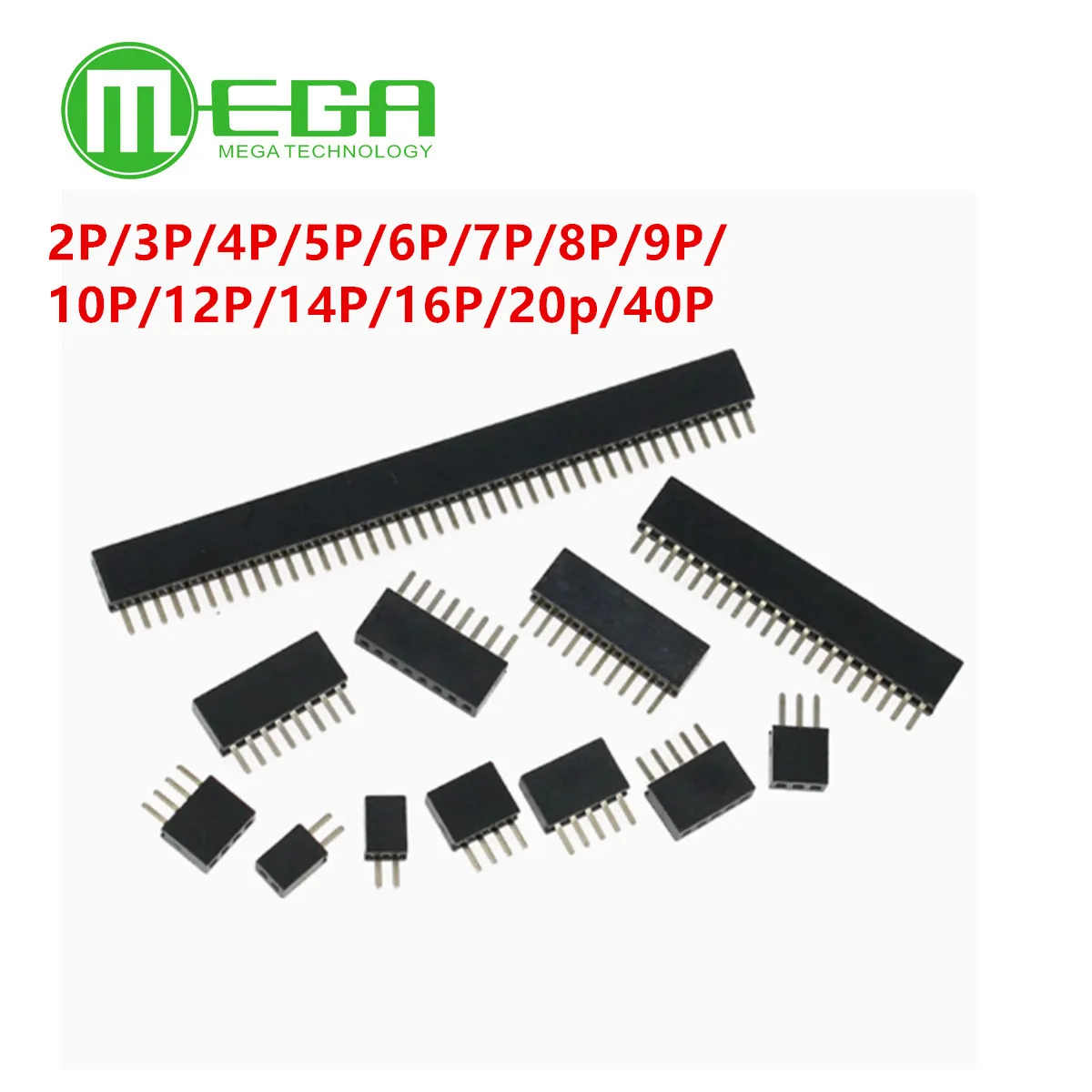 100PCS Single Row Female 2.54MM Spacing Pin Socket Female Header Connector 2P 3P 4P 5P 6P 7P 8P 9P 10P 11P 12P 13P 14P 15P 40P