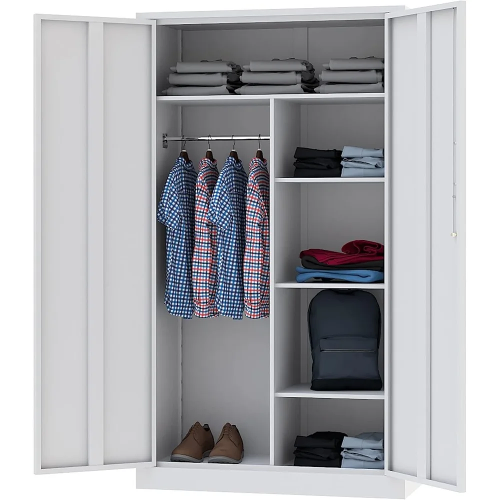 Metal Locker, Steel Wardrobe Storage Cabinets with Lock Door, Clothing Coat Storage Freestanding for Office, Home, School