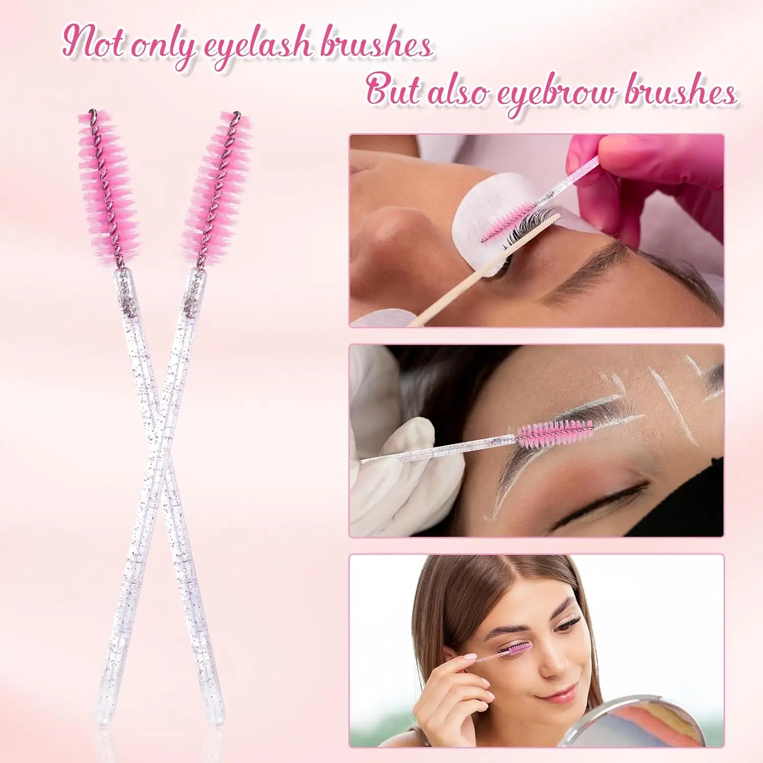 Brosses à cils jetables, bobines de cils roses, baguettes de Mascara en cristal rose, applicateur de brosse d'extension de cils, 100 pièces