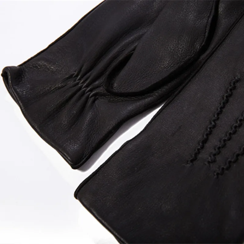 Hot selling leather gloves for men deerskin textured goat leather winter warm driving riding wool knitted lining new