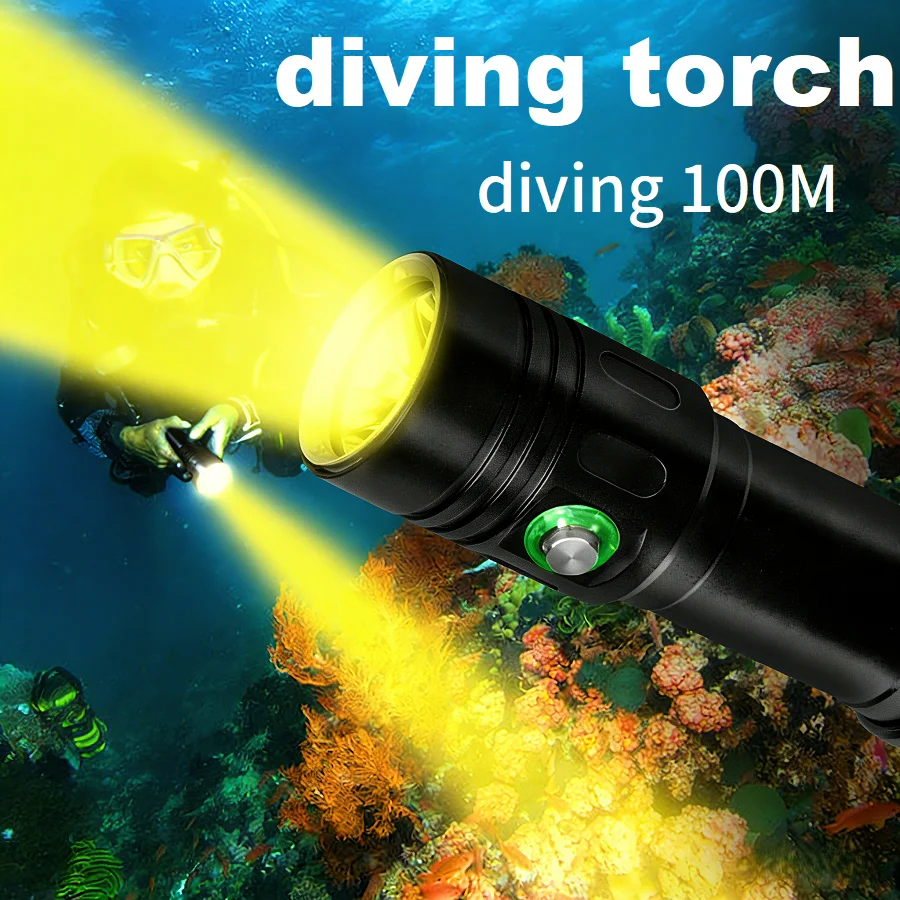 2026 Latest Professional Diving Flashlight Yellow Light Underwater Lantern Diving 100m Underwater Searchlight Scuba Lantern Lamp