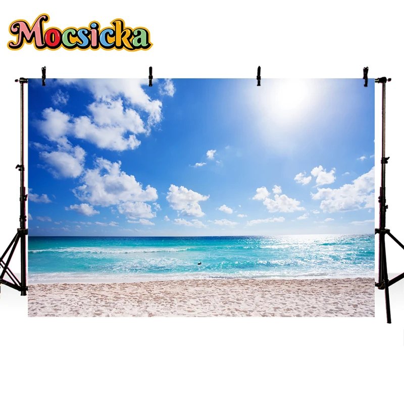 Mocsicka ฉากพื้นหลังสำหรับถ่ายภาพในฤดูร้อนชายหาดดวงอาทิตย์สำหรับเด็กผู้ใหญ่ภาพเล่นเซิร์ฟภาพพื้นหลังสำหรับตกแต่งห้องอาบน้ำสำหรับเด็กทารกสตูดิโอถ่ายภาพ