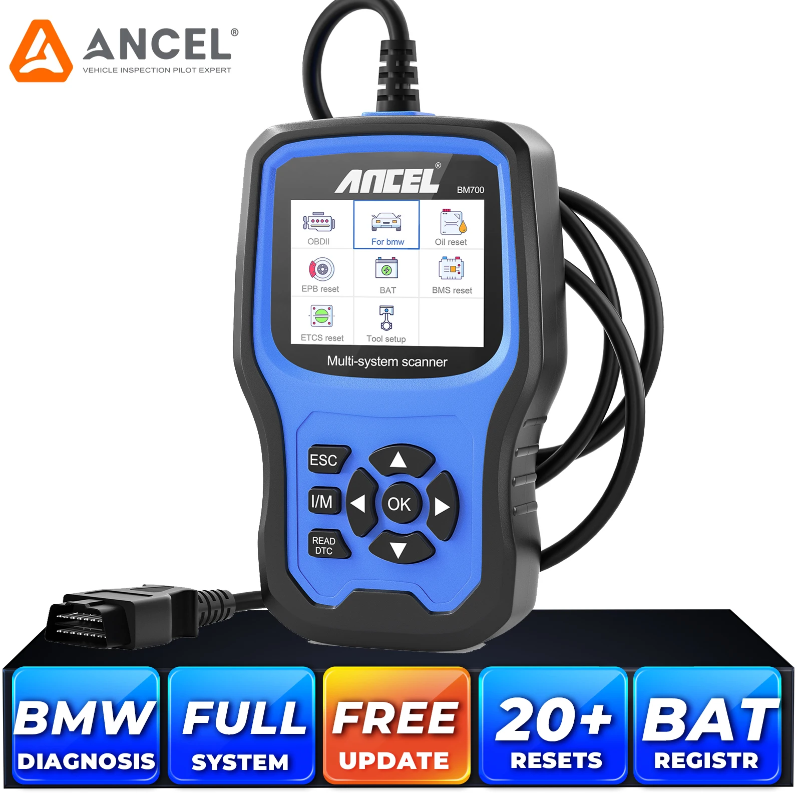 

ANCEL BM700 подходит для BMW OBD2 сканер полная система диагностического сканирования со всеми услугими сброса инструмент регистрации заряда батареи для BMW