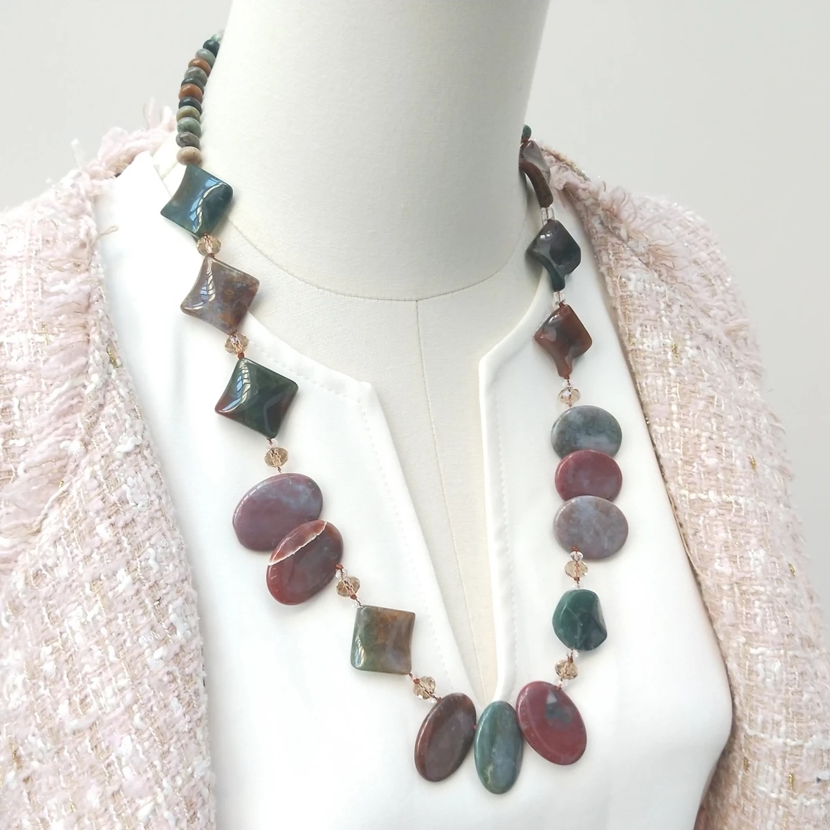 Lii Ji Natural Stone India Aagte Crystal Necklace 66cm Women Jewelry Stock Sale only 1pcs