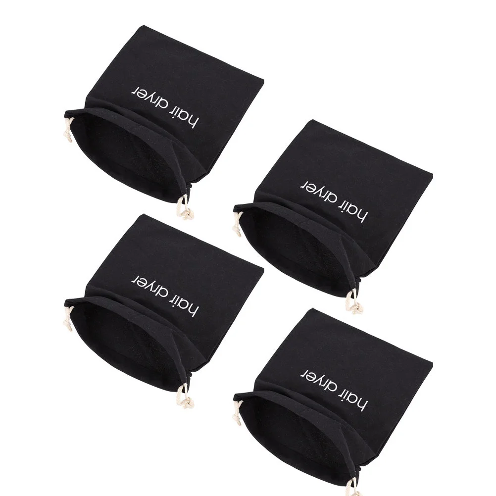 

4pcs Canvas Bag Hair Dryer 330x300 Black Drawstring Dustproof Storage Travel Reusable Hair Dryer Carrying Bags Durable