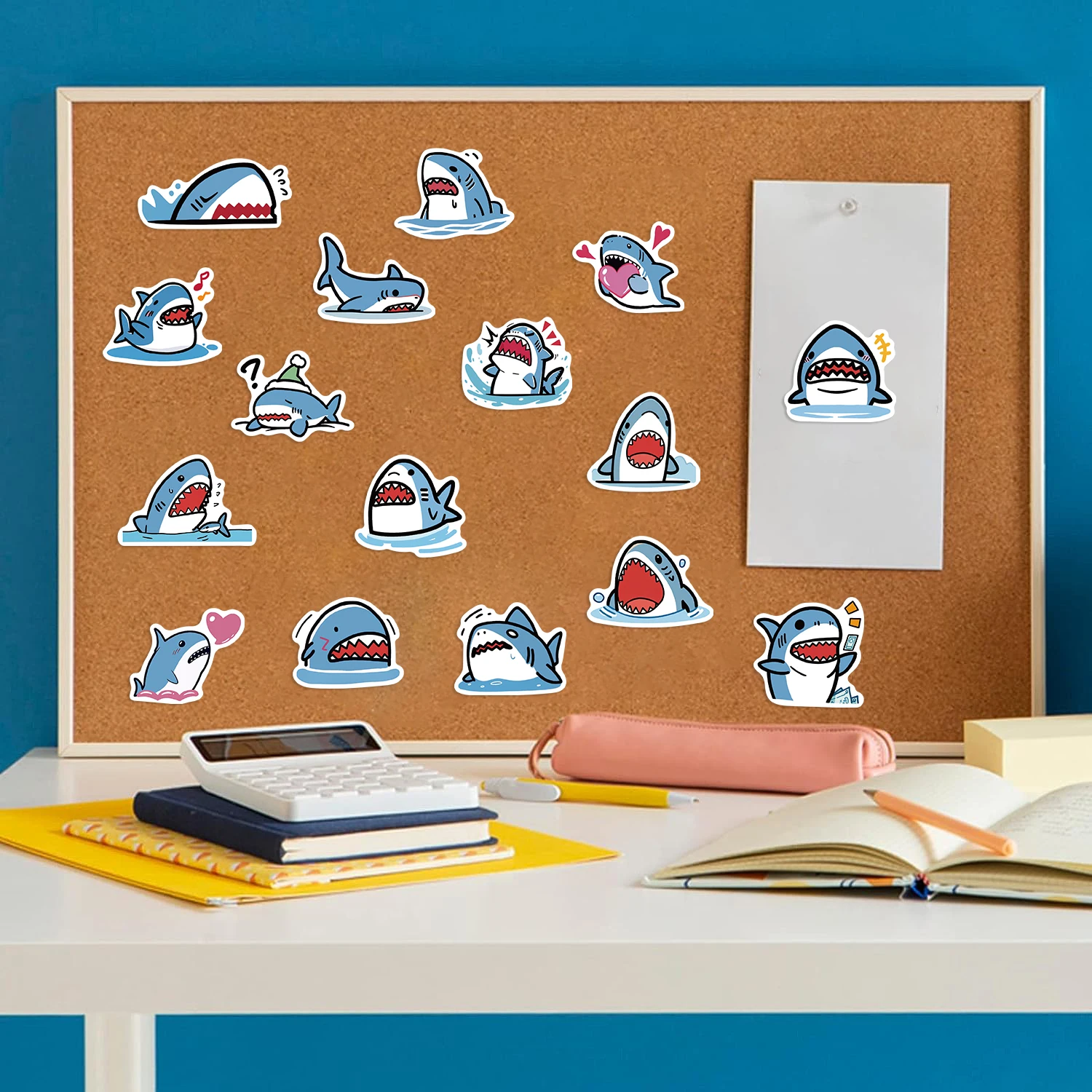 50PCS Cute Blue Obesity Shark Stickers Animals Graffiti Decals for Kids DIY Skateboard Guitar Laptop Luggage Sticker Toys