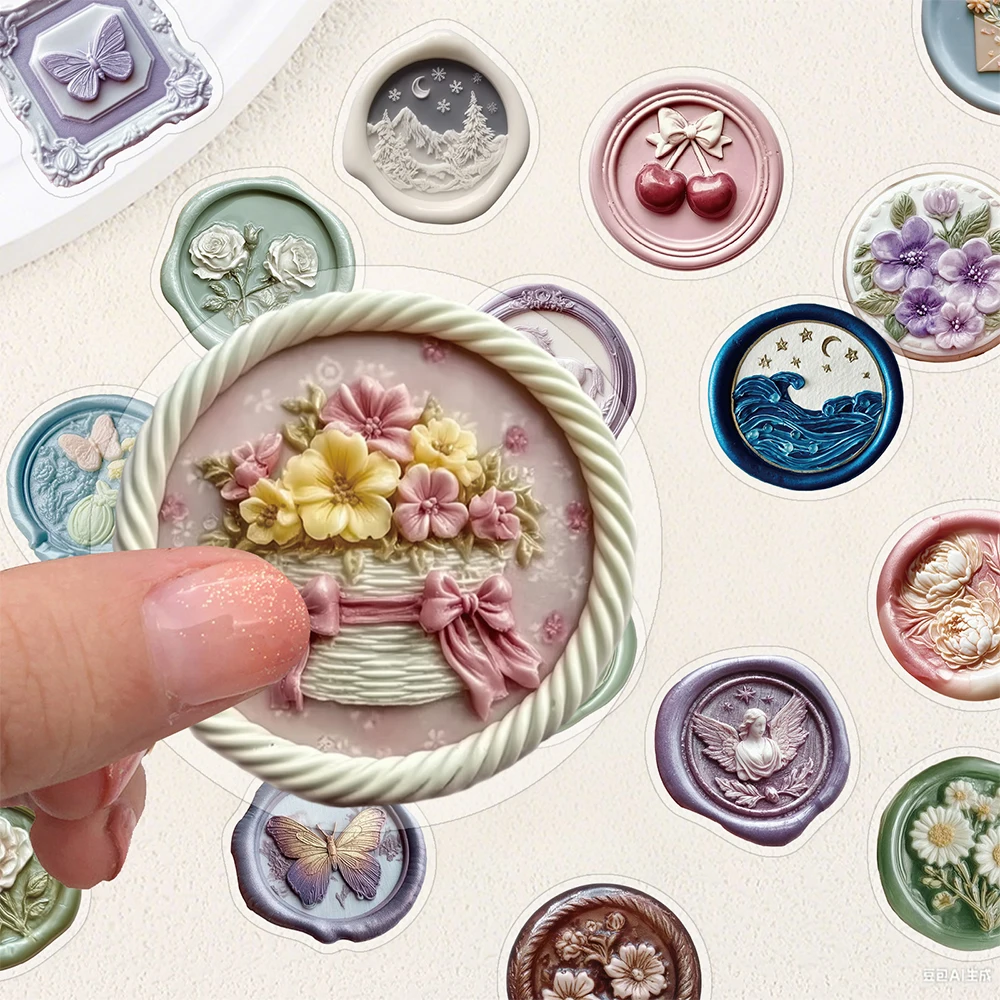 

10/30/50pcs Vintage Art Seal Wax Stamp Stickers Transparent Cartoon Sticker Decoration Scrapbook Notebook Phone Decals Wholesale