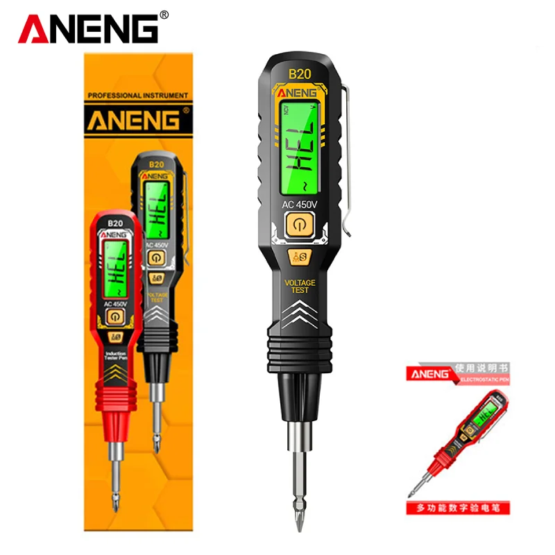 ANENG B20 Digitaler Spannungsmessstift mit Taschenlampe Hochpräziser Schraubendreher Elektrischer Induktionsprüfstift