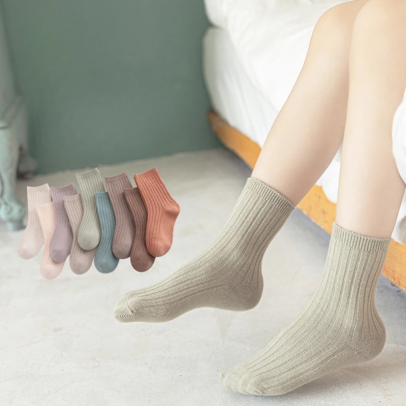 

New Children's Socks Korean Version Medium Tube Socks Double Needle Boneless Non Cramped Combed Cotton Baby Sock Kids Socks