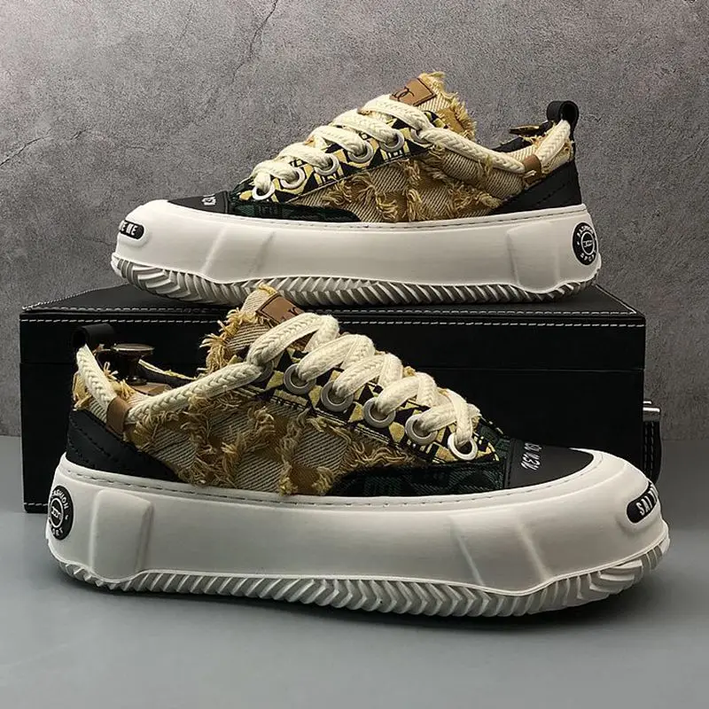 Height Increasing Men's Casual Shoes Fashion Breathable Platform Canvas Shoes Men's Vulcanize Skateboard Shoes