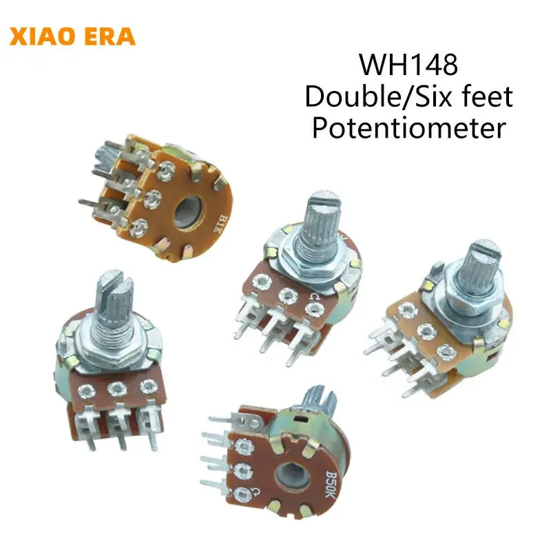 5Pcs WH148 6Pin 15mm 1K 2K 5K 10K 20K 50K 100K 500K Shaft Amplifier Dual Stereo Potentiometer B1K B2K B5K B10K B20K B50K B100K