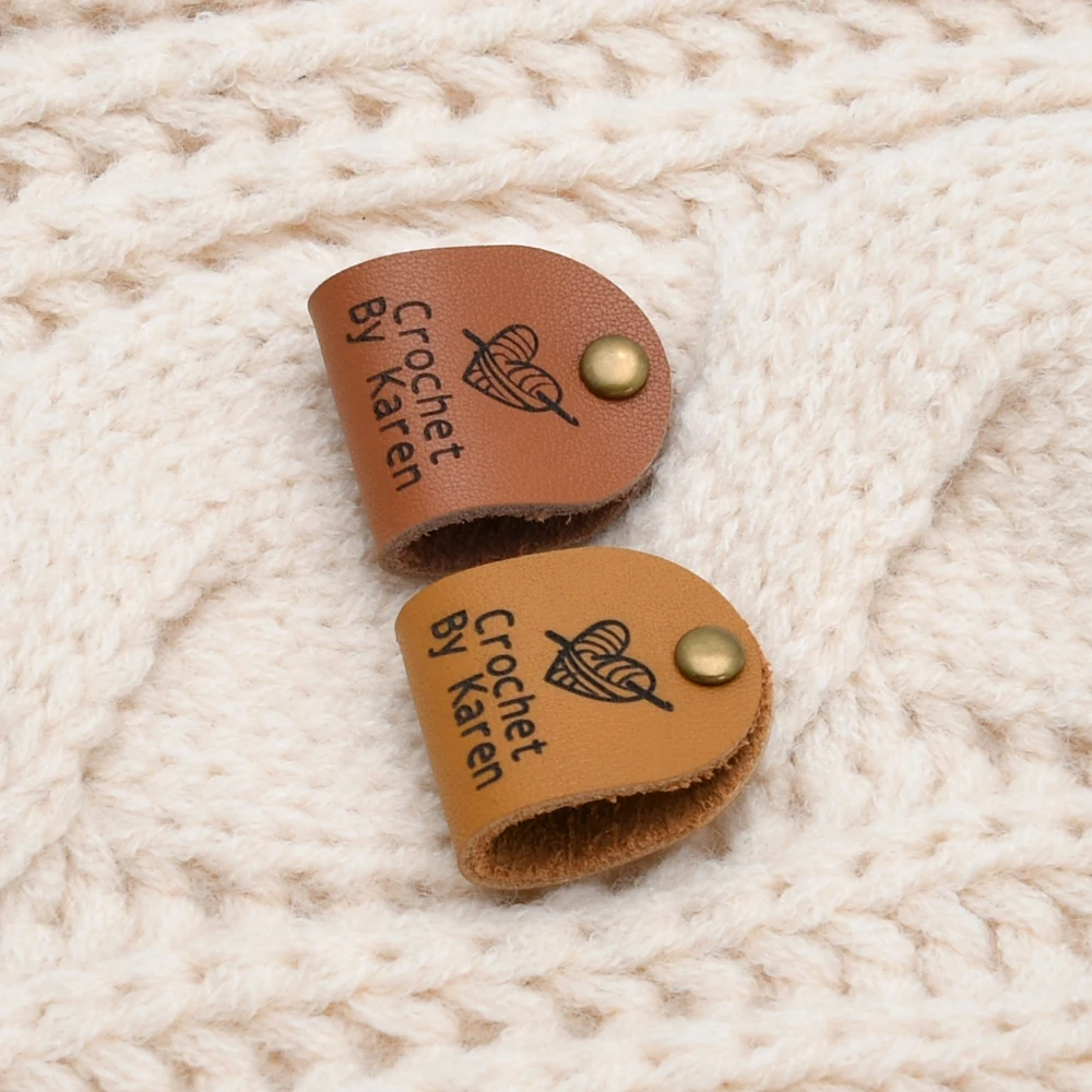 

Personalized Leather Tags For Handmade Items, Knits And Crochet With Rivets. Great Gift For Knitters And Crocheters (D500)