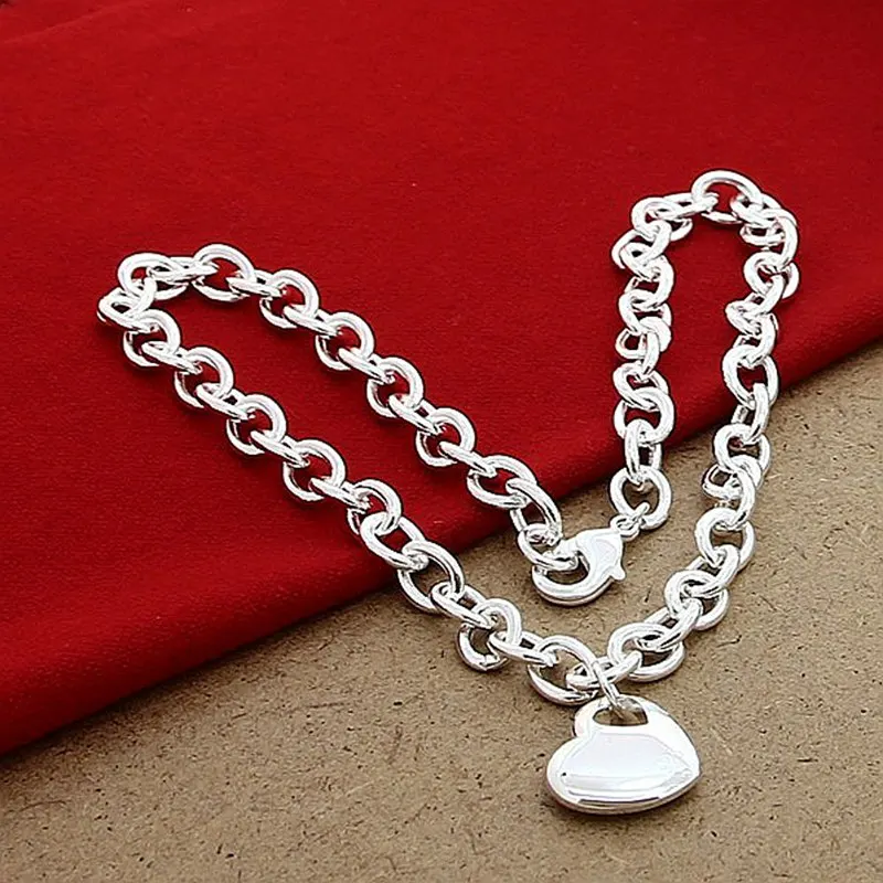 

Fashion 925 Sterling Silver Heart Pendant Necklace Women's Engagement Gift Accessories Wedding Charm Jewelry