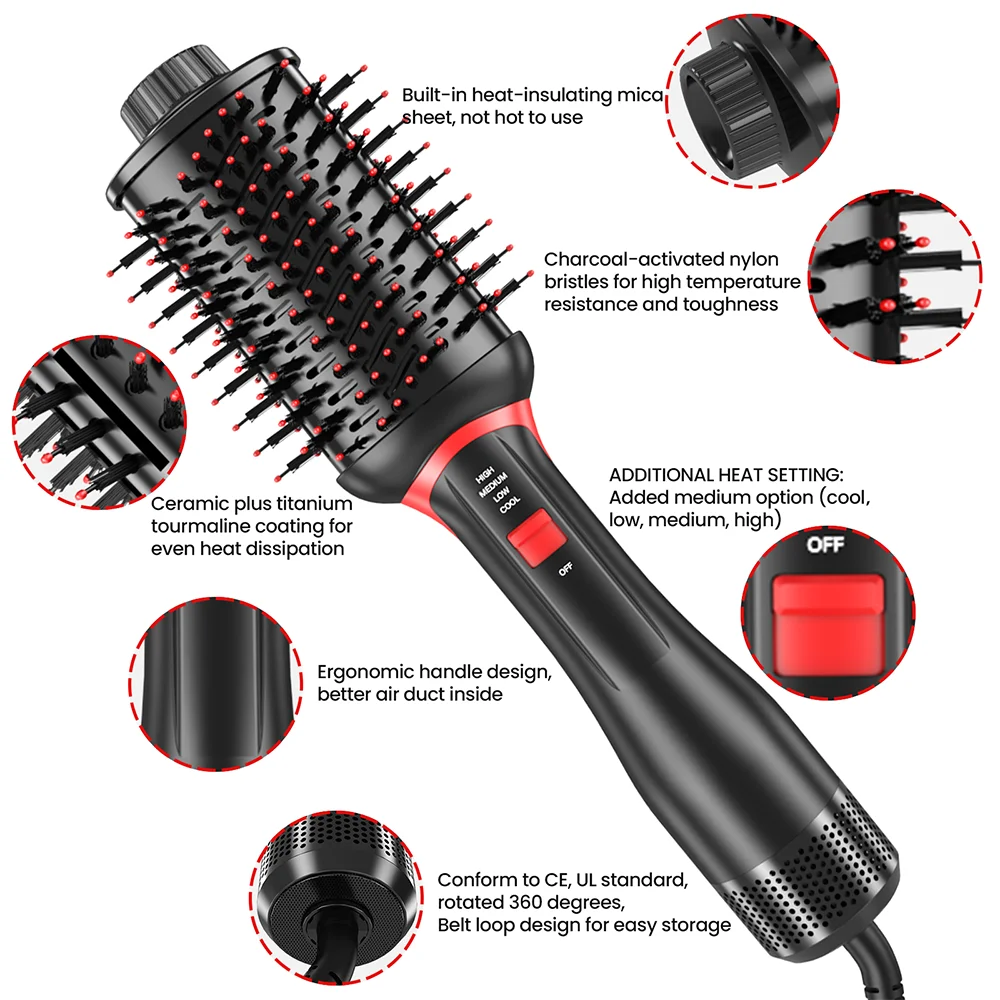 New Upgrade 5 IN 1 One Step PLUS 2.0 Hot and Cold Air Brushes 1200W Ion Hair Dryer Comb Professional Curling Straight Blowdryer