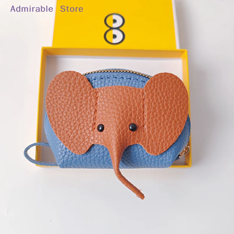 [W]PU Leather Baby Elephant Coin Purse Women's Bag Pendant Creative Card Holder Storage Lipstick Envelope Zipper Money Bag