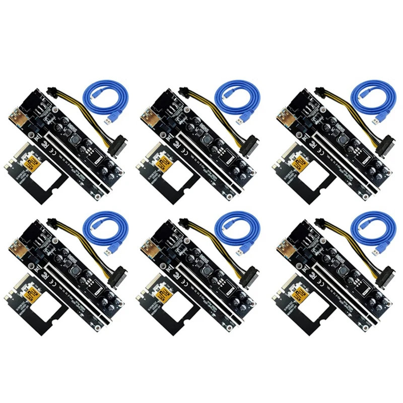 6 PCS Riser Card Placa Gráfica Conector USB3.0 Cabo de Extensão PCI Express Riser 8 Capacitores