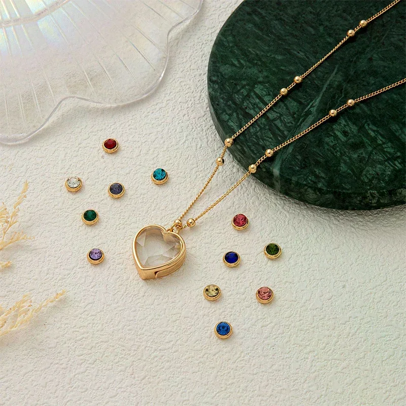 Love Glass Box Pendant DIY Necklace Birthday Month Gemstone Light Luxury Versatile Fashion Jewelry Gift