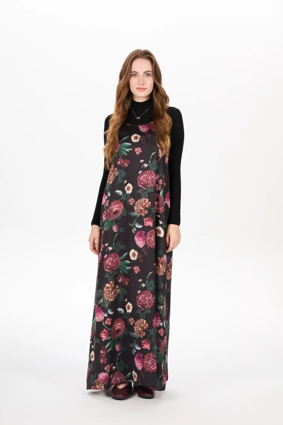 AS AW25 woman clothing mockneck + elegance slip satin dress matching look adjustable maxi floor length lady wear