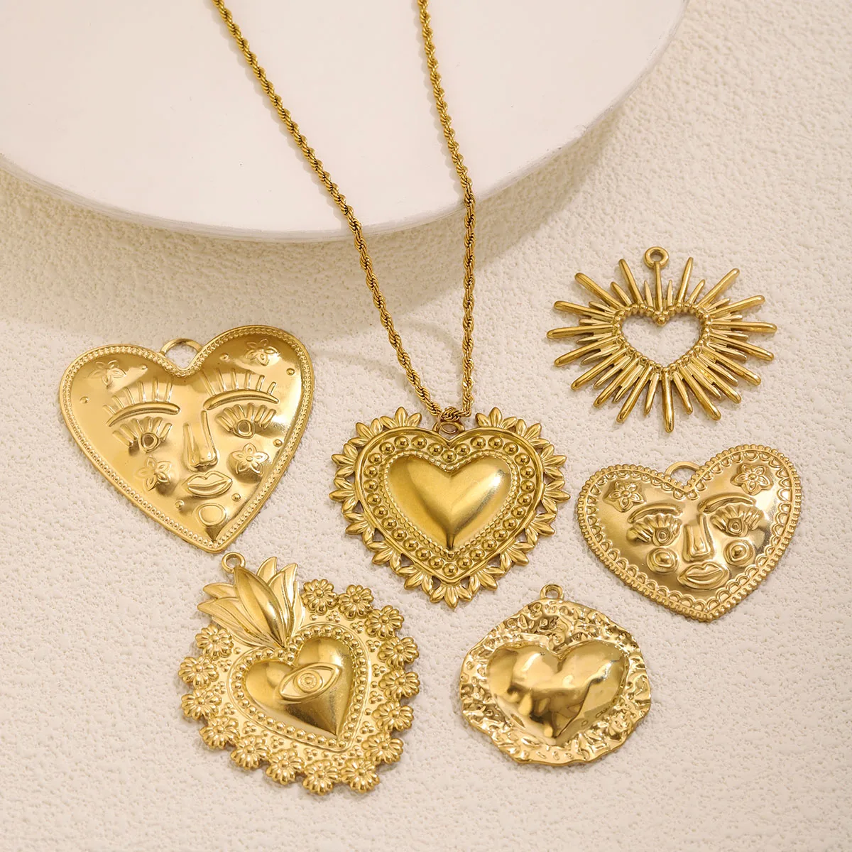 5Pcs PVD Gold Stainless Steel Heart Charms Boho Enamel Sunflower Pendants For DIY Jewelry Findings For Bracelet Necklace Making - view 6