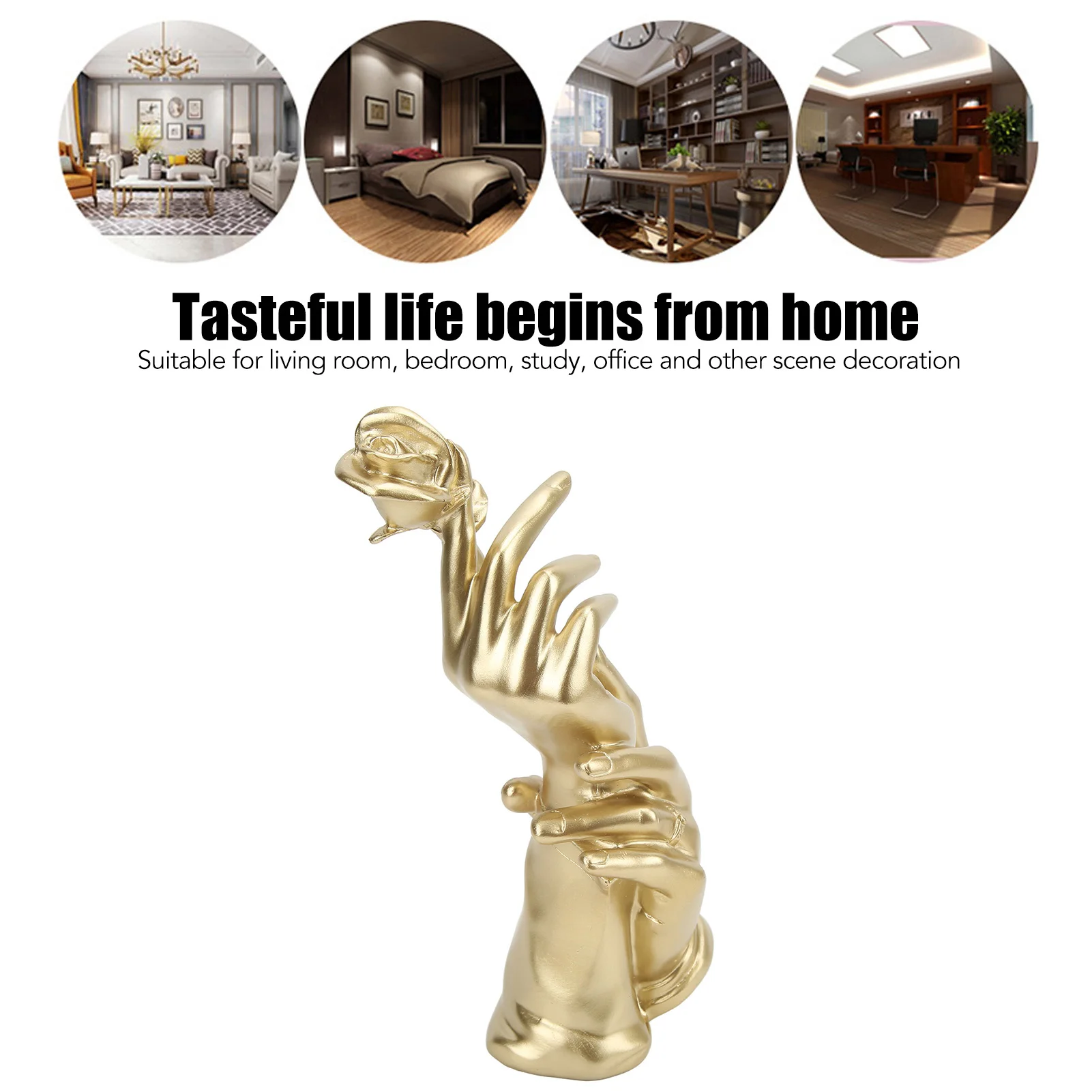 Rose Holding Design Resin Hand Statue Gold Finish Hand Holding Rose Rose Figurine Abstract Stable Base Abstract Sculpture