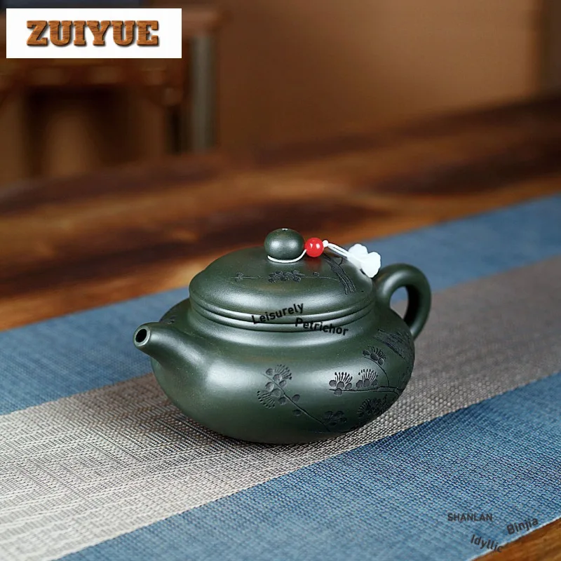 

320 мл Роскошные чайники Исин из фиолетовой глины Ручной работы с цветком сливы Антикварный горшок Сырой руды Зеленая грязь Чайник Китайский чайный сервиз Zisha Ремесло