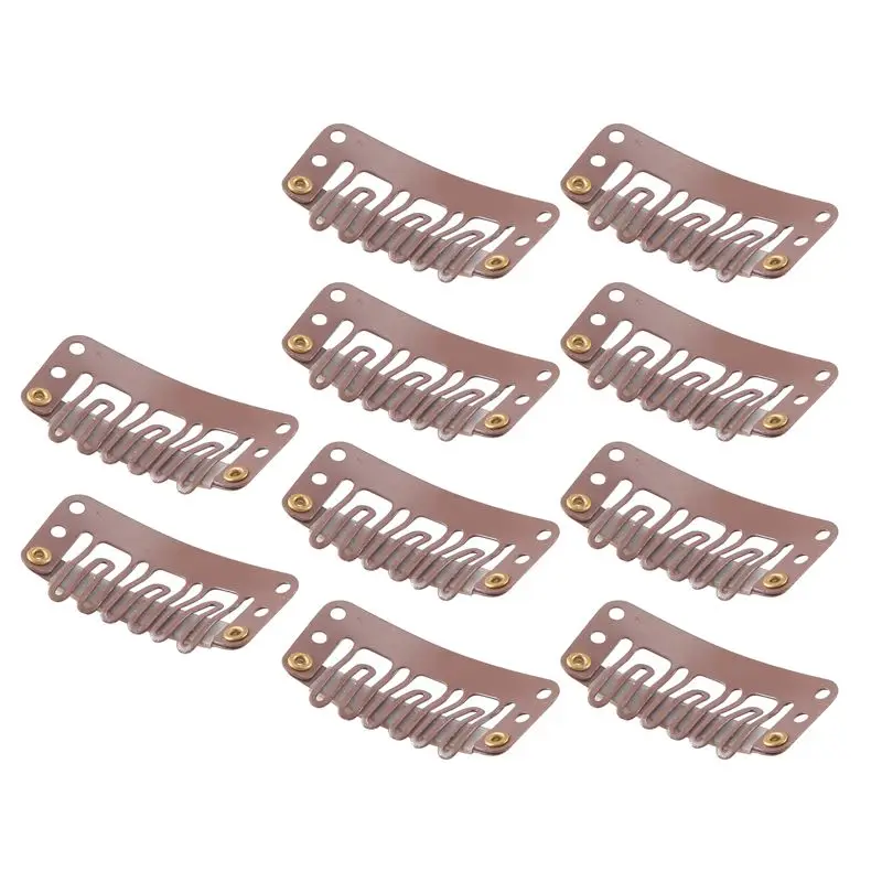 

M04K 10Pcs Brown Snap Clips U-Shape Metal Clips For Hair Extensions DIY