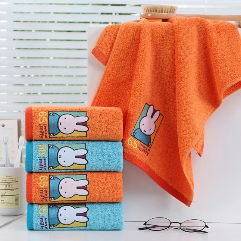 Полотенце для лица с героями мультфильмов Miffy, милое, из чистого хлопка, мягкое и впитывающее, Kawaii, многоцветное, простое, полотенце для мытья лица, предметы домашнего обихода