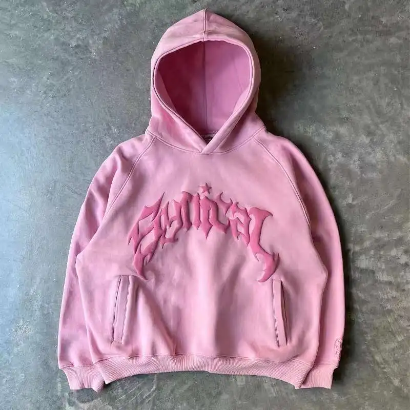 Hoodie estampado com letras góticas retrô americano, roupa de rua de casal, casual, quase branca, punk masculino, hip-hop, tendência solta, moda, novo, 2024