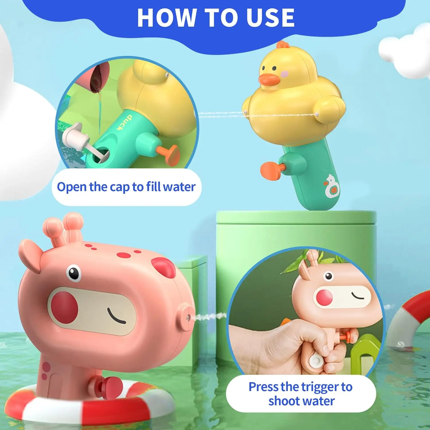 Animal Water Guns Toy for Kids, Summer Squirt Guns for 3+ Boys Girls Adults, Animal Shape Water Pistol for Summer Outdoor Play