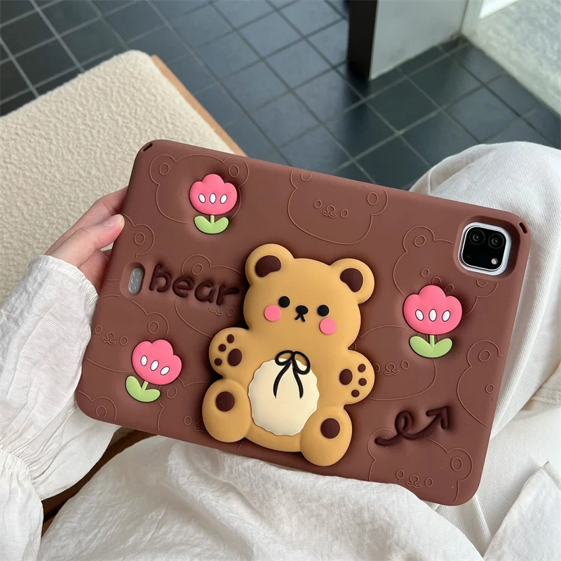 

Cartoon Silicone Case Tablet For Apple ipad 10.9 Air6 Pro11 2024 Cute Bear iPad 10.2 10.5 inch Air 4 5 Mini 6 7 8.3 7.9 8th 9th