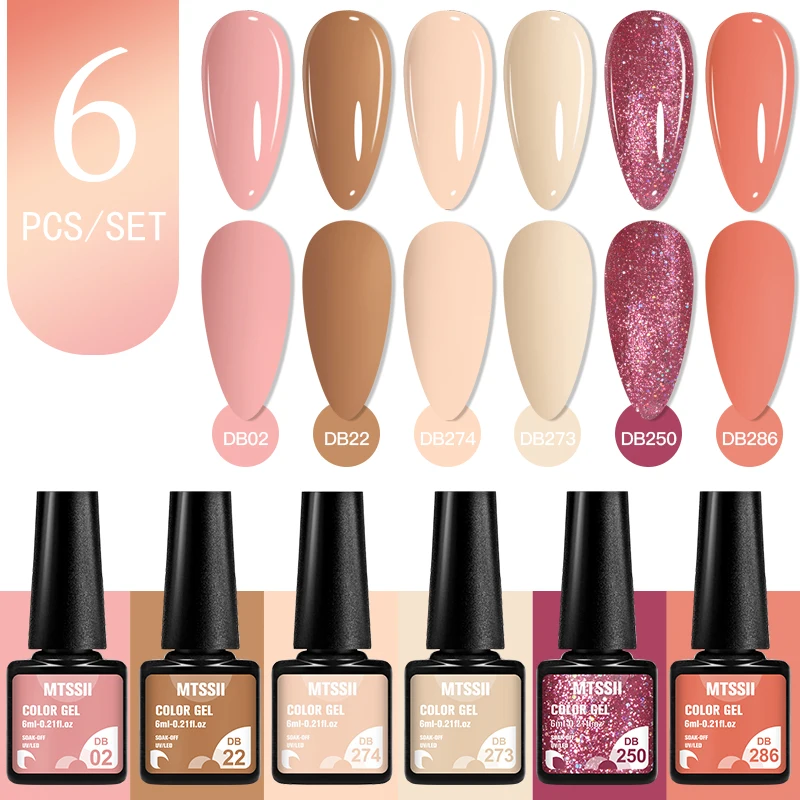MTSSII 6PCS/Set Colorful Gel Nail Polish For Nails Pink Nude Neon Soak Off Nail Art UV Gel Varnish Manicure Kit Nail Supplies