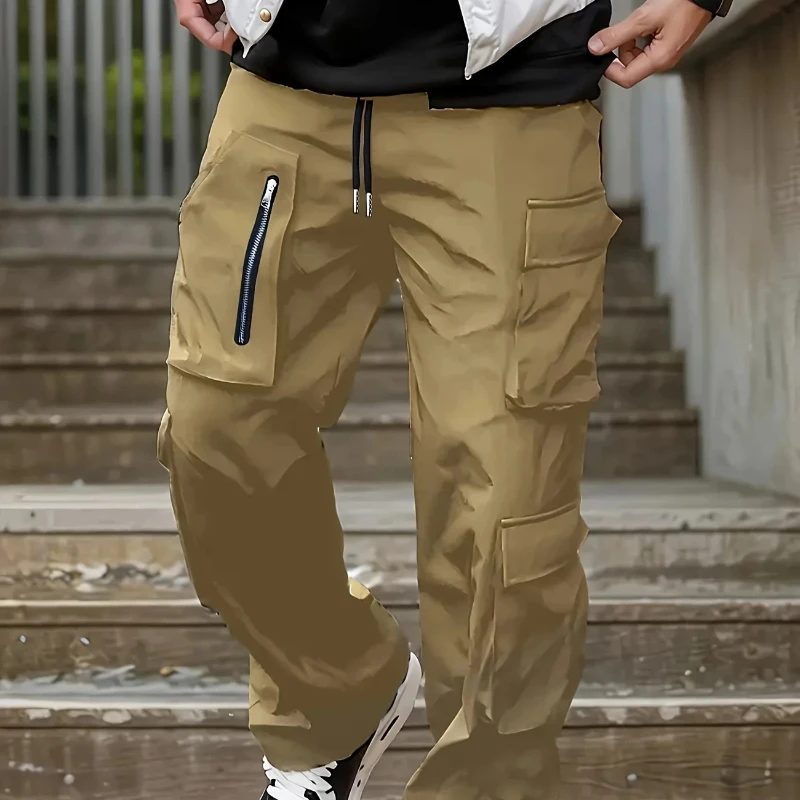 

2025 Autumn Cargo Pants Men High Street Brand Elastic Multi Pockets Straight Leg Sports Trousers Loose Casual Joggers Pants Men
