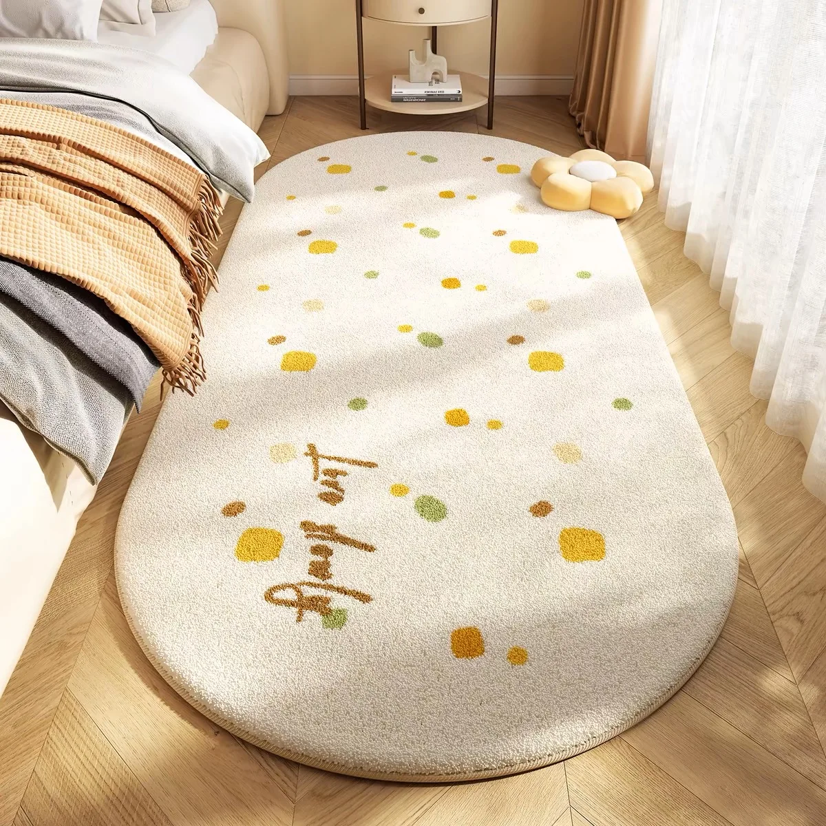 VIKAMAM Rainbow Imitation Cashmere Carpet Bedroom Plush Bed Mat Children Girls Room Decorated With Non-Slip Long Carpet