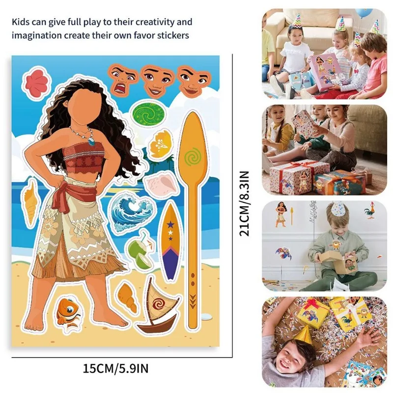 8pcs Moana Cartoon Animation Peripheral Cute DIY Puzzle Kawaii Children's Educational Toy Waterproof Decorative Sticker Gift