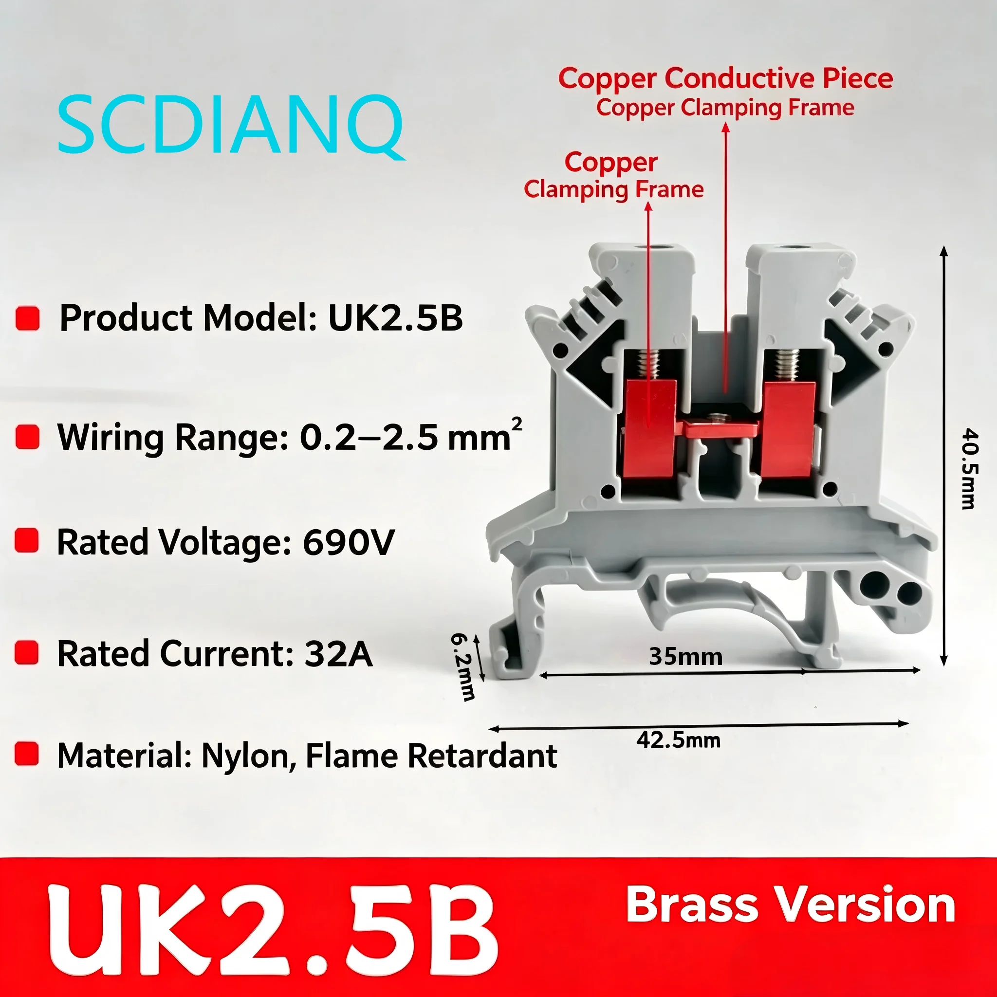 UK2.5B Wire Electrical Connector DIN Rail Terminal Block UK 2.5mm²
