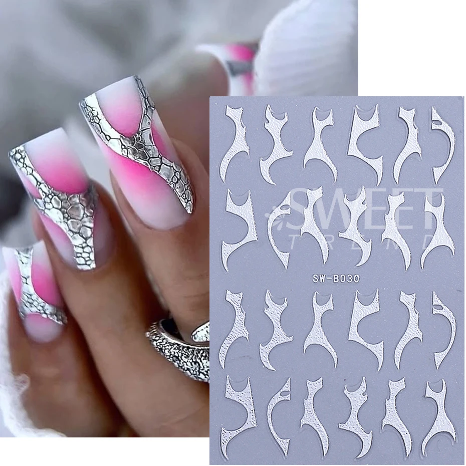 2pcs Gold Silver Irregular Line Nail Stickers 3D Leopard Snake Print Design Self-Adhesive Nail Decals Y2K Manicure Decoration