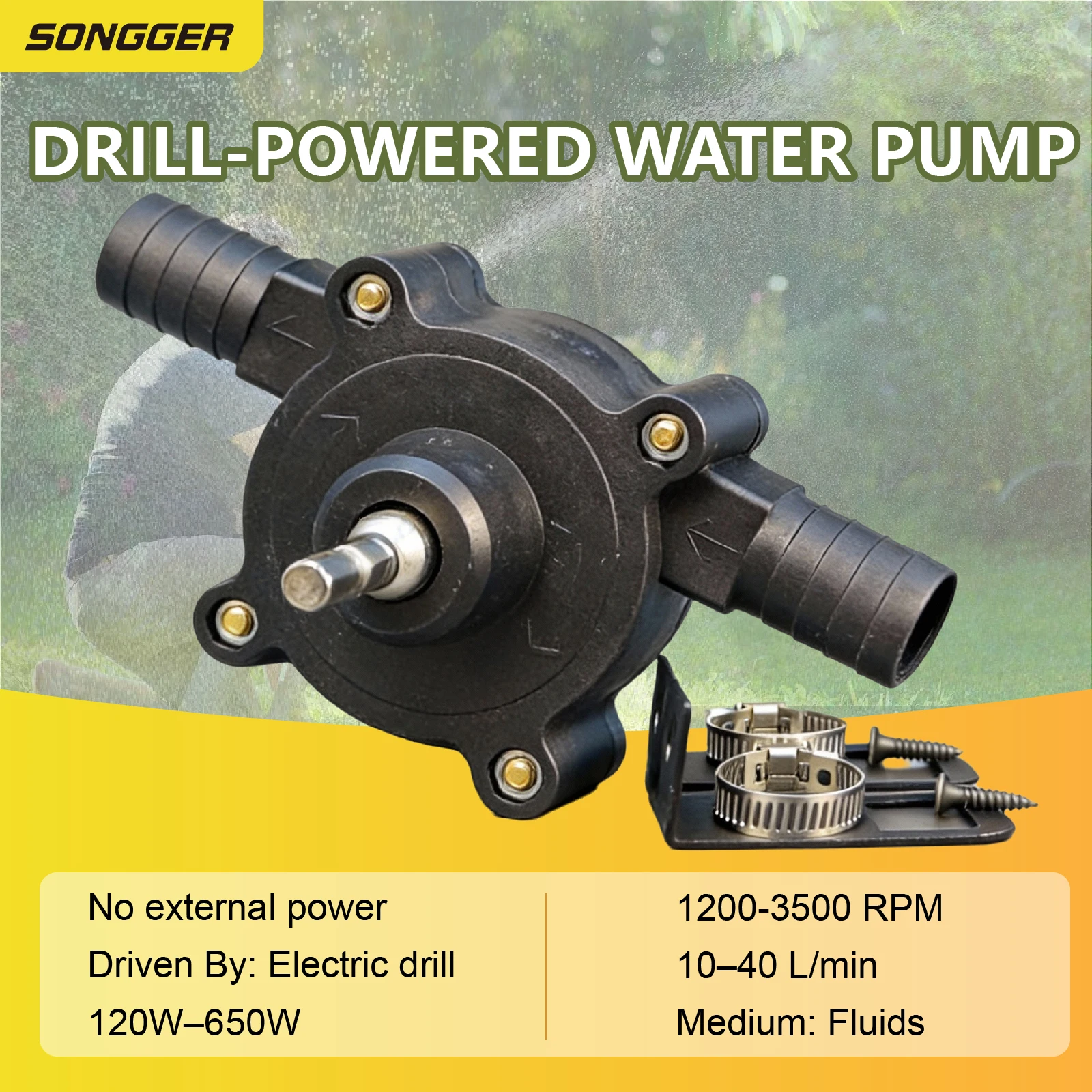Bomba de Água para Furadeira Autoescorvante Portátil Transferência de Água Óleo Diesel Bomba Acoplamento para Furadeira Elétrica 1200-3500RPM Vazão 10-40L/min Bomba de Fluido para Jardim Agricultura Uso Doméstico