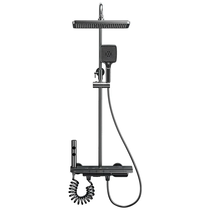 #Full Copper Thermostatic Shower Set, Bathroom Rainfall Shower Head, High Pressure Water Faucet, Home Bath Fixture