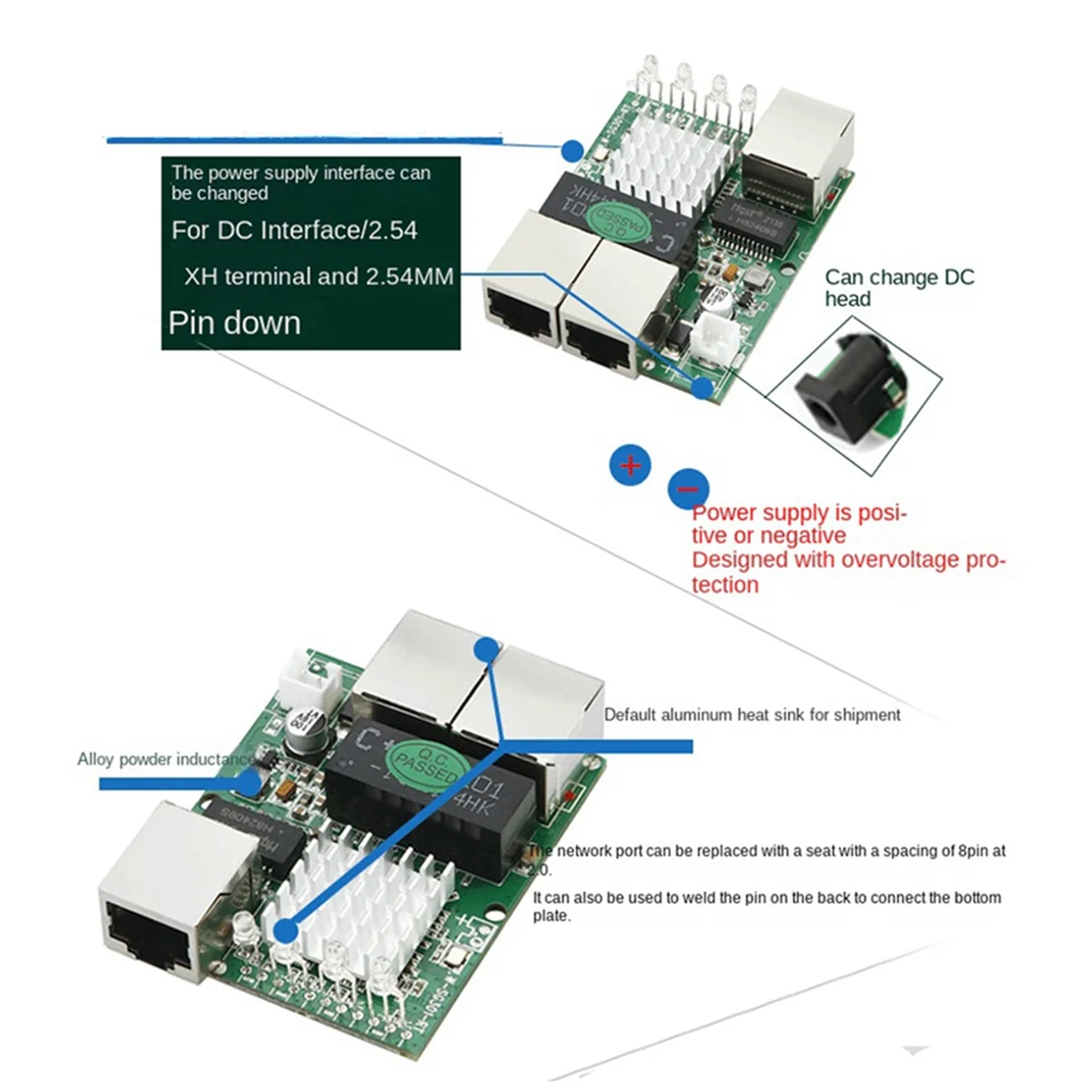 Industrial-Grade Min Three-Port 1000M Gigabit RJ45 Standard Port Network Switch Module 5V-12V Powered Network Splitter